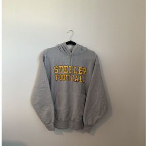 Y2K Champion Reverse Weave Hoodie Steeler Football Hit or Be Hit Gray Mens L